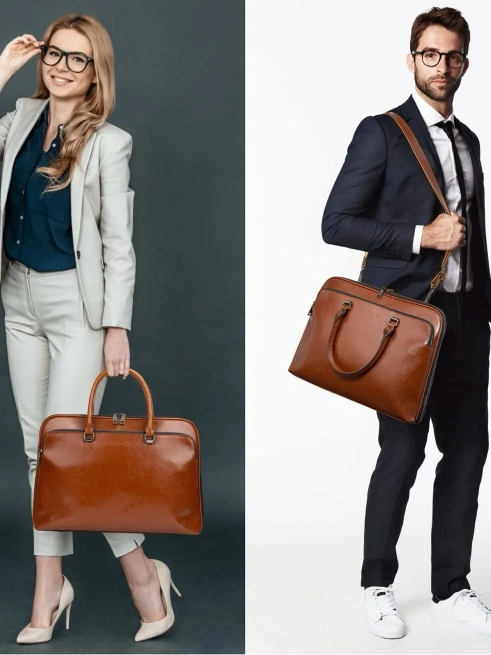 NWT Blofinche Brown Leather Laptop Messenger Bag